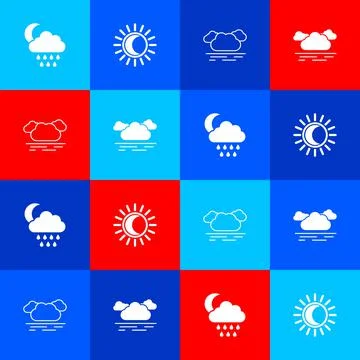Set Cloud with rain and moon, Eclipse of the sun,  and  icon. Vector Ilustração Stock