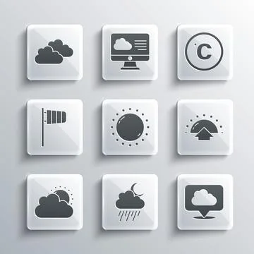 Set Cloud with rain and moon, Location cloud, Sunrise, weather, Cone windsock Illustrazione stock