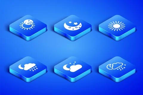 Set Cloud with rain and moon, Eclipse of the sun, stars, Moon and Sun icon Illustrazione stock