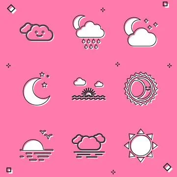 Set Cloud, with rain and moon, stars, Moon, Sunset, Eclipse of the sun,  an.. Ilustração Stock