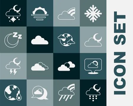 Set Cloud with rain and moon, Location cloud, Rainbow clouds, Time to sleep.. Stock Illustration