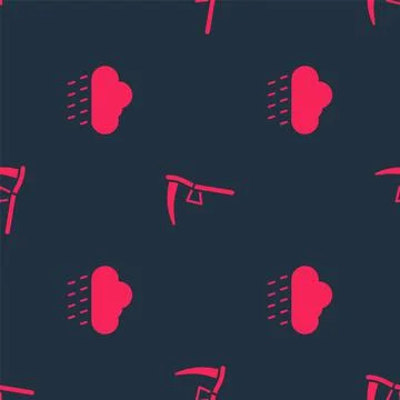 Set Cloud with rain and Scythe on seamless pattern. Vector 스톡 일러스트