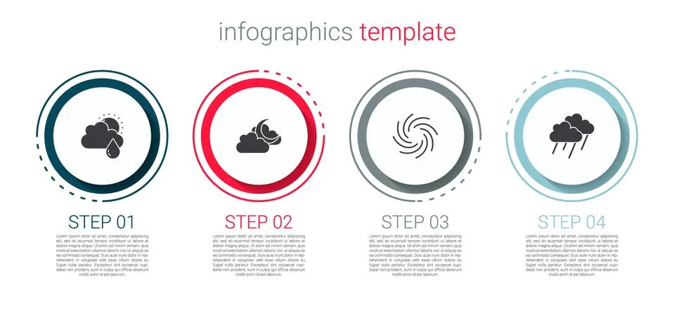 Set Cloud with rain and sun, moon, Tornado and . Business infographic template Stock Illustration