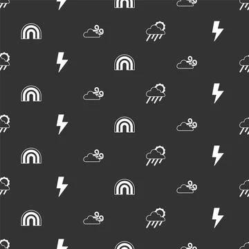 Set Cloud with rain and sun, Lightning bolt, Rainbow and Windy weather on Illustrazione stock