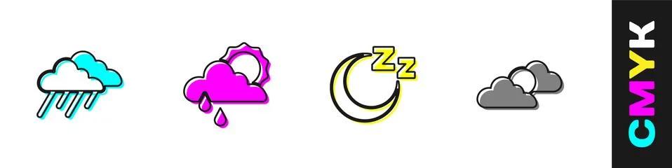 Set Cloud with rain, and sun, Time to sleep and Sun cloud weather icon. Vector イラスト素材