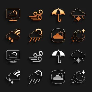 Set Cloud with rain and sun, snow, Moon stars, Weather forecast, Rainbow cloud Illustrazione stock