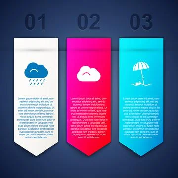 Set Cloud with rain, and Sun protective umbrella for beach. Business infographic Stock Illustration