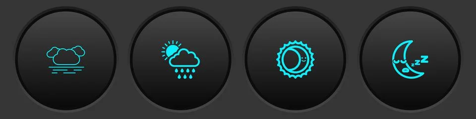 Set Cloud, with rain and sun, Eclipse of the and Moon icon icon. Vector Ilustração Stock