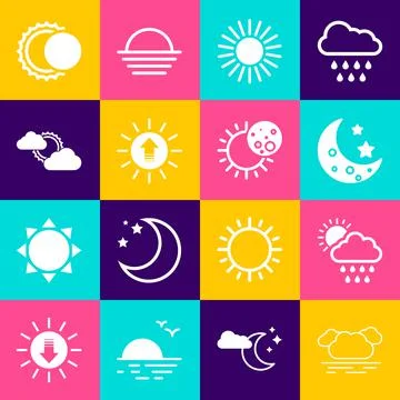 Set Cloud, with rain and sun, Moon stars, Sun, Sunset, cloud weather, Eclipse of Stock Illustration