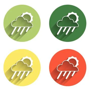 Set Cloud with rain and sun icon isolated with long shadow background. Rain.. Stock Illustration