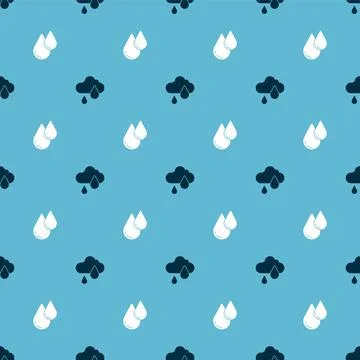 Set Cloud with rain and Water drop on seamless pattern. Vector Stock Illustration
