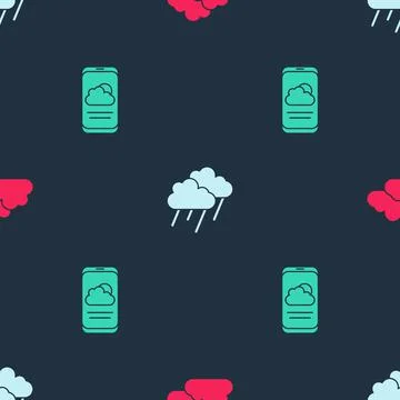 Set Cloud, with rain and Weather forecast on seamless pattern. Vector Illustrazione stock