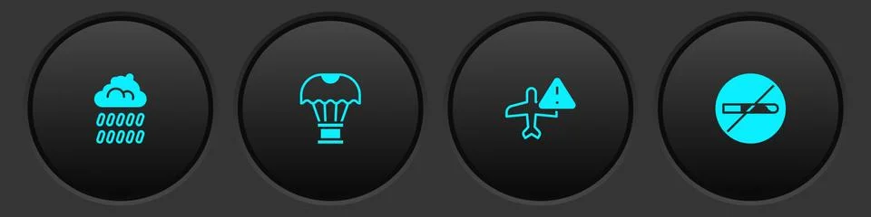 Set Cloud with rain, Box flying on parachute, Warning aircraft and No Smoking Stockillustratie