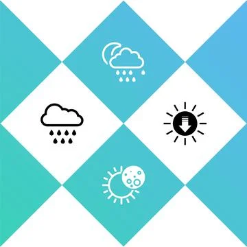 Set Cloud with rain, Eclipse of the sun, and moon and Sunset icon. Vector 스톡 일러스트
