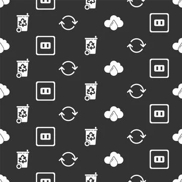 Set Cloud with rain, Electrical outlet, Recycle bin with recycle and Refresh on 스톡 일러스트