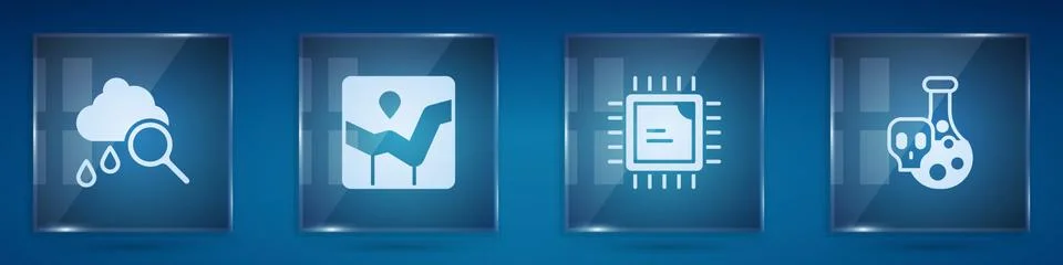 Set Cloud with rain, Graph chart infographic, Processor CPU and Test tube toxic 库存插图