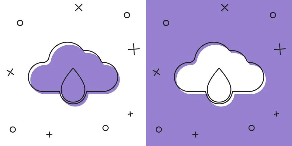 Set Cloud with rain icon isolated on white and purple background. Rain cloud Stock Illustration