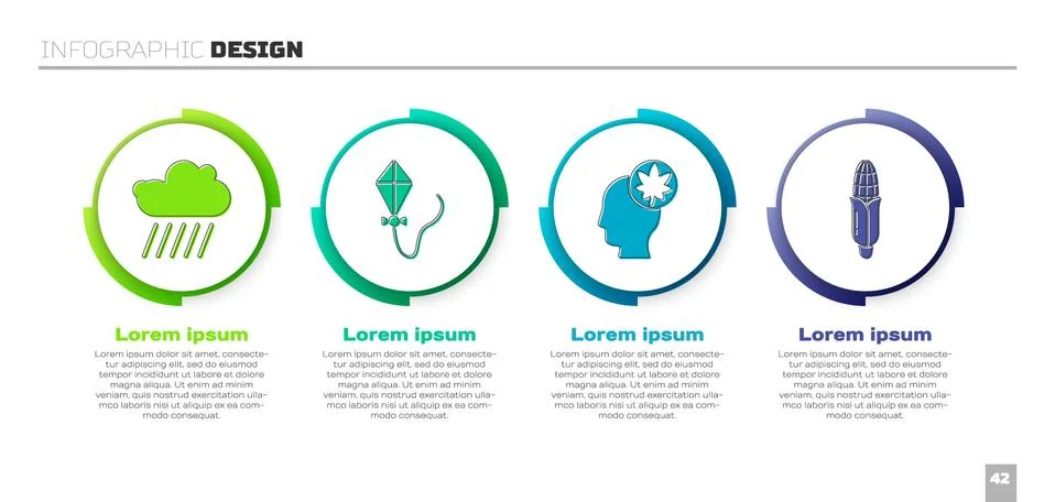 Set Cloud with rain, Kite, Human head with leaf and Corn. Business infographic 스톡 일러스트