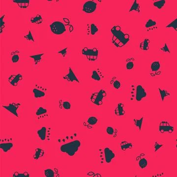 Set Cloud with rain, Lemon, Tree stump and Car on seamless pattern. Vector Stock Illustration
