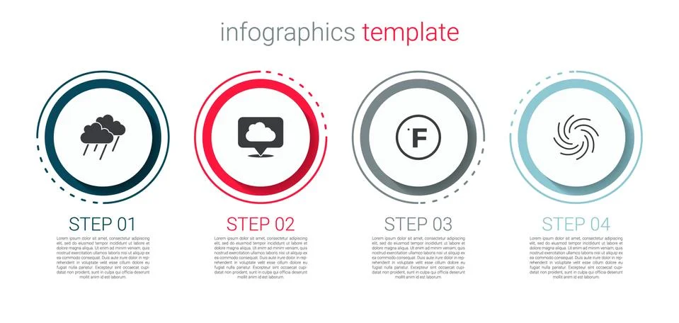 Set Cloud with rain, Location cloud, Fahrenheit and Tornado. Business Illustrazione stock
