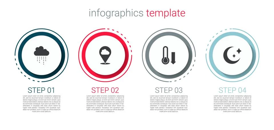 Set Cloud with rain, Location cloud, Meteorology thermometer and Moon and stars Stock Illustration