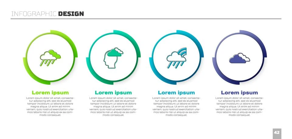 Set Cloud with rain, Man having headache, Rainbow cloud and and . Business Stock Illustration