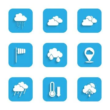 Set Cloud with rain, Meteorology thermometer, snow and sun, Location cloud, Cone イラスト素材