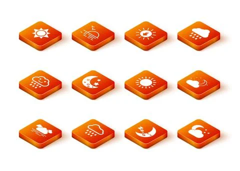 Set Cloud, with rain, Moon and stars, icon, Sun, moon and icon. Vector Ilustração Stock