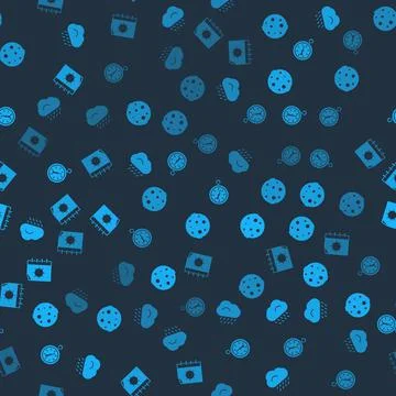 Set Cloud with rain, Moon, Compass and Calendar and sun on seamless pattern Stock Illustration