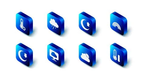 Set Cloud with rain, Moon, Rainbow, Meteorology thermometer, Sun and cloud Ilustração Stock