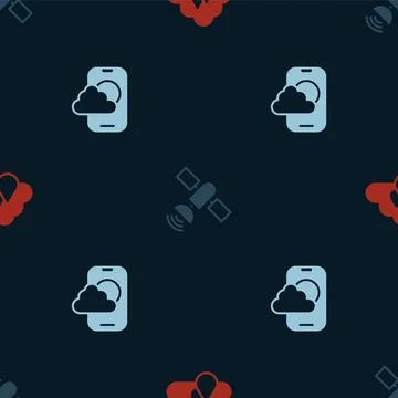 Set Cloud with rain, Satellite and Weather forecast app on seamless pattern.  스톡 일러스트
