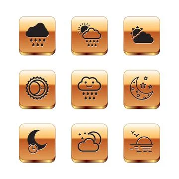 Set Cloud with rain, Sleeping moon, and stars, Eclipse of the sun, Sun cloud Ilustração Stock
