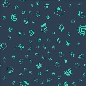 Set Cloud with rain, snow, Windy weather and Rainbow on seamless pattern. Vector Stock Illustration