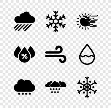 Set Cloud with rain, Snowflake, Fog and sun, snow, and icon. Vector イラスト素材