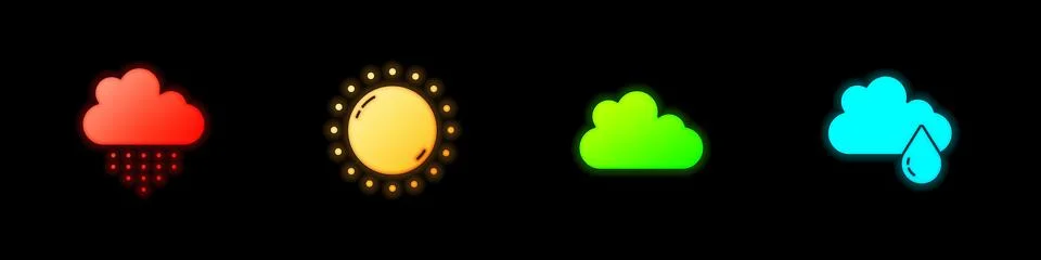 Set Cloud with rain, Sun, and icon. Vector Stockillustratie