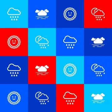 Set Cloud with rain, , Sun and and moon icon. Vector Stock Illustration