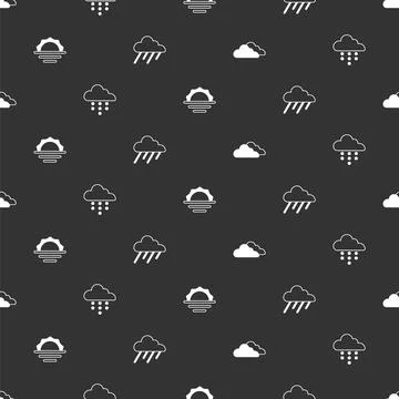 Set Cloud, with rain, Sunrise and on seamless pattern. Vector Stockillustratie