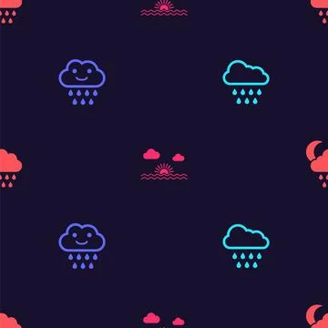 Set Cloud with rain, , Sunset and and moon on seamless pattern. Vector 스톡 일러스트