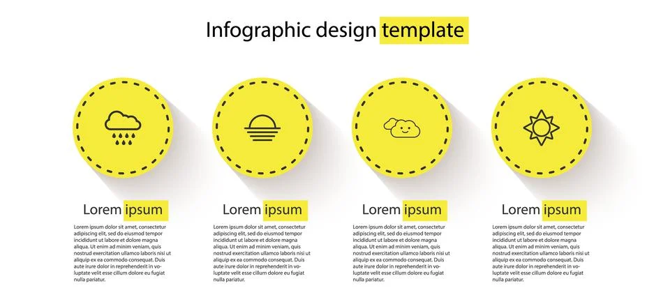 Set Cloud with rain, Sunset, and . Business infographic template. Vector Illustrazione stock