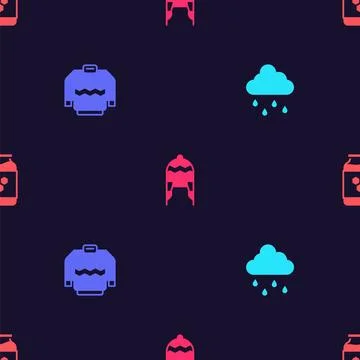Set Cloud with rain, Sweater, Winter hat and Jar of honey on seamless patte.. イラスト素材