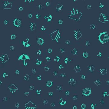 Set Cloud with rain, , Umbrella and Sunrise on seamless pattern. Vector 스톡 일러스트