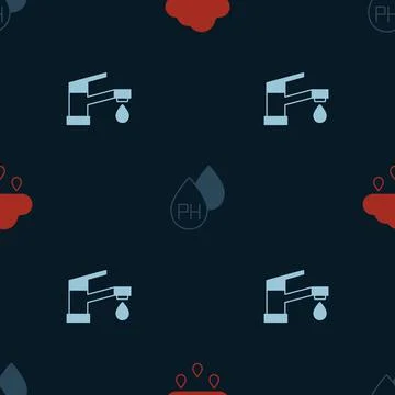 Set Cloud with rain, Water drop and tap on seamless pattern. Vector Stockillustratie