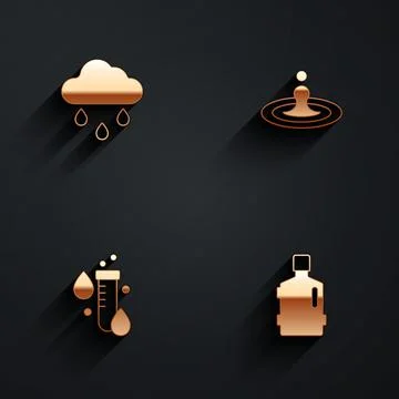Set Cloud with rain, Water drop, Test tube water and Big bottle clean icon with Stock Illustration