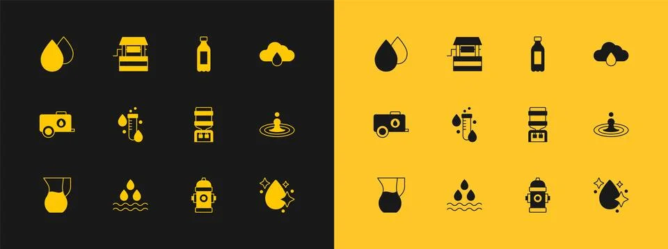 Set Cloud with rain, Water drop, cooler, Fire hydrant, Test tube water, Bot.. イラスト素材