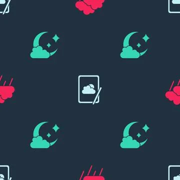 Set Cloud with rain, Weather forecast and moon on seamless pattern. Vector 스톡 일러스트