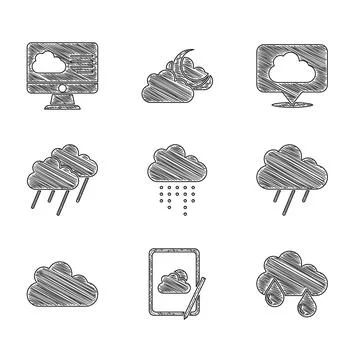 Set Cloud with rain, Weather forecast, Location cloud and icon. Vector Stock Illustration