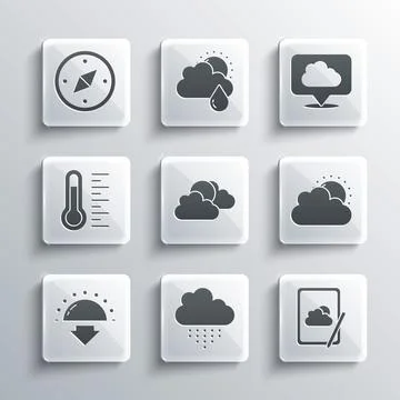 Set Cloud with rain, Weather forecast, Sun and cloud weather, Sunset, Meteo.. Stock Illustration