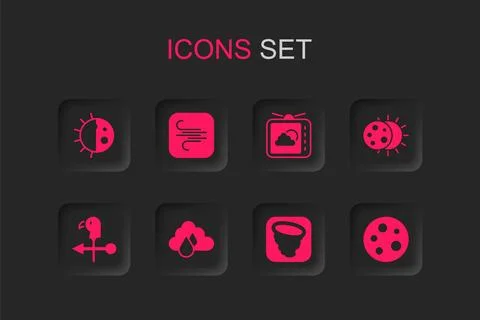 Set Cloud with rain, Wind, Day night cycle, Tornado, Eclipse of the sun, Mo.. Stock Illustration