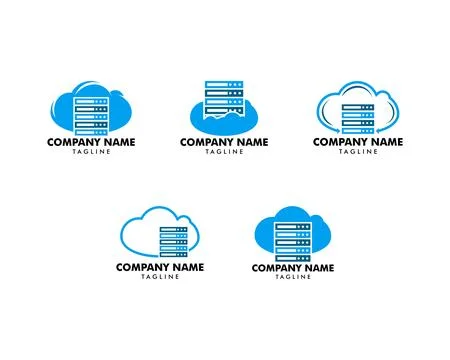 Set of Cloud Server Computer Logo Design Template Stock Illustration