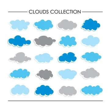 Set of Cloud Shape element icon and symbol Vector Stock Illustration